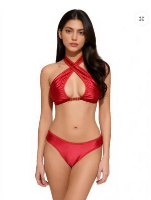 Padded Bra Set - Elvora - Red